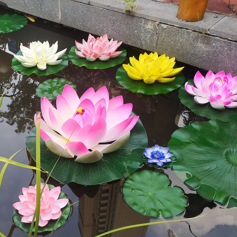 12PCS Artificial Floating Foam newest Lotus Flowers,with Water Lily Pad Ornaments, Ivory White,Perfect for Patio Koi Pond Pool Aquarium Home Garden