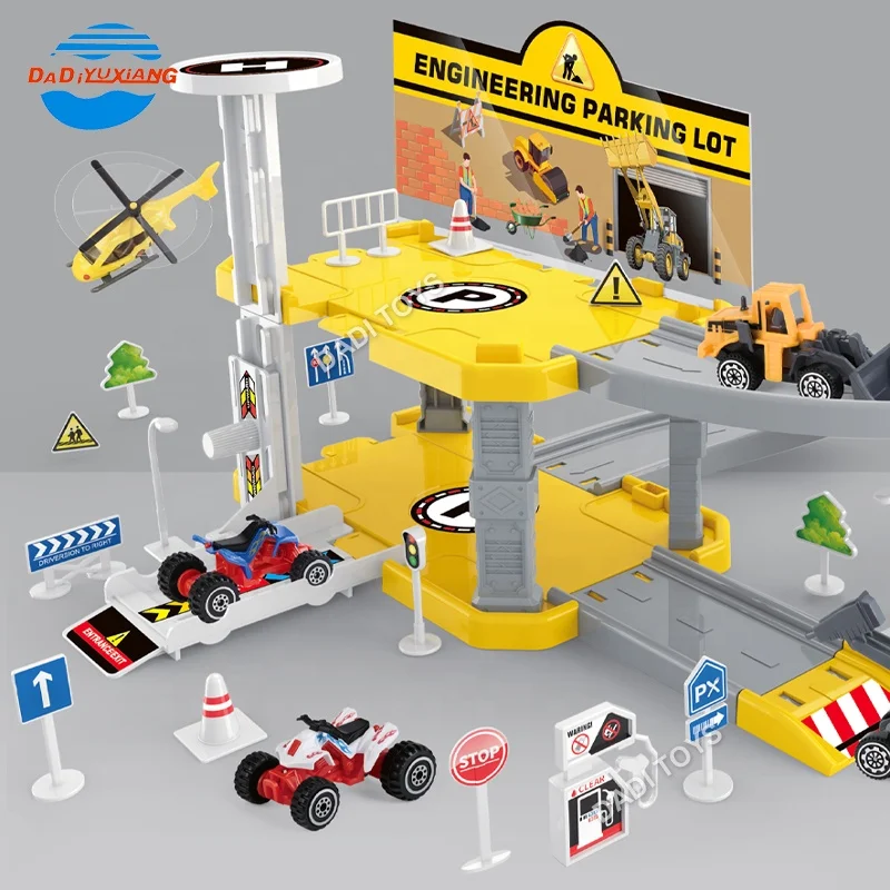 Hot Selling Plastic Pretend Play Car Parking Lot Track Toy With 18 PCS