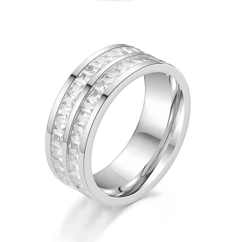 Fashion Jewelry Cz Cubic Zirconia 3 Rows Circle Ring Round Stainless ...