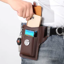 Fashion Leather Male Waist Pack Phone Pouch Bags and Multifunctional Water Proof Waist Bag