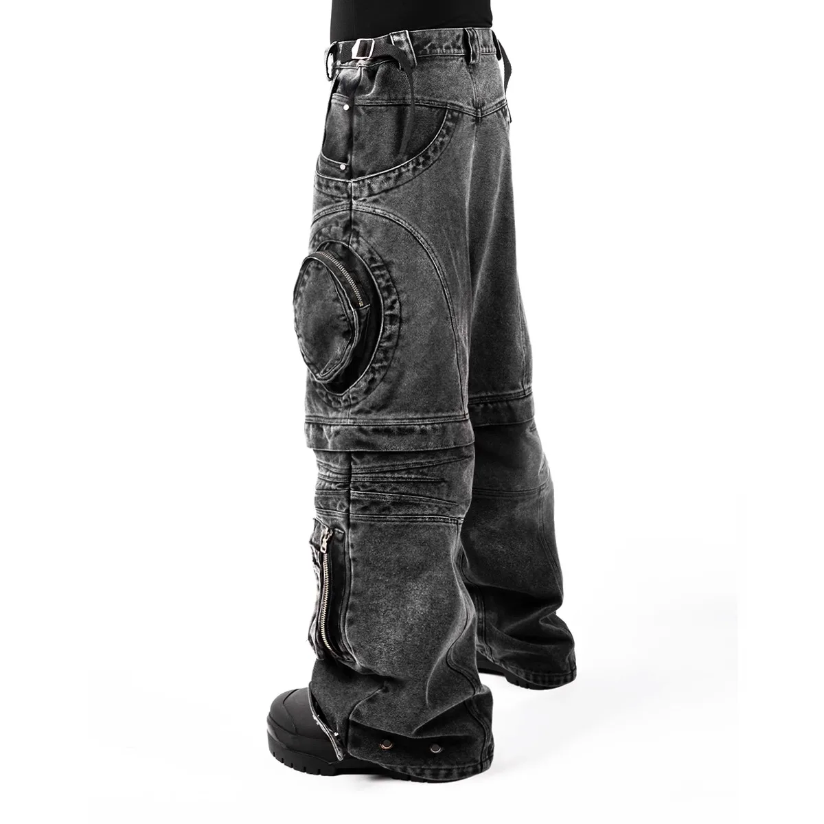 Hot Selling Fashion Retro Cargo Style Multi-pocket Jeans Wide Leg ...