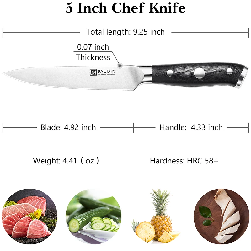 REVIEW: PAUDIN Kitchen Knife Set (Chef, Utility, Paring) 