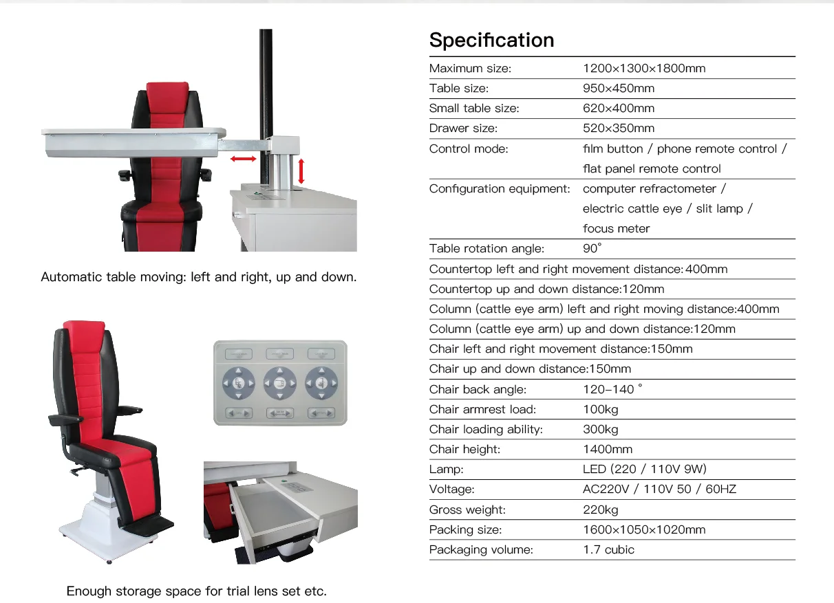 Rightway Brand CT-1000 ophthalmic unit Ophthalmic Diagnostic Refraction Chair Unit Combined Table Ophthalmic Refraction Chair Unit