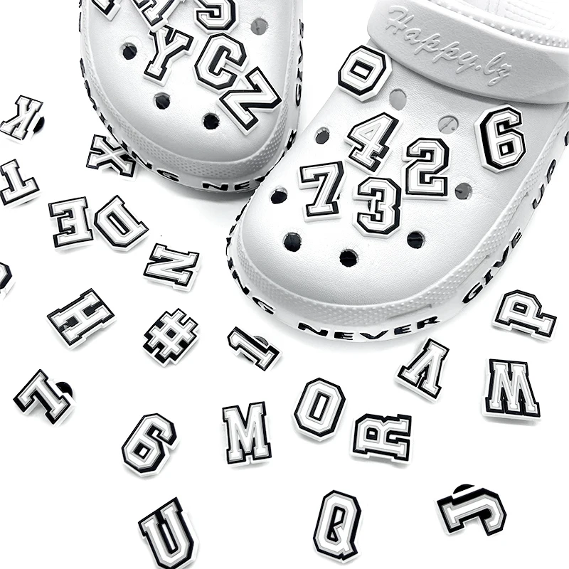 High Quality Shoe Charms PVC Black And White Letters Number Croc Charms  Alphabet Decoration Accessories - Buy High Quality Shoe Charms PVC Black  And White Letters Number Croc Charms Alphabet Decoration Accessories