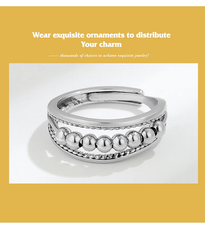 S925 Silver Women's Fretting Bead Rotating Ball Adjustable Stacked Ring Rotatable Wholesale