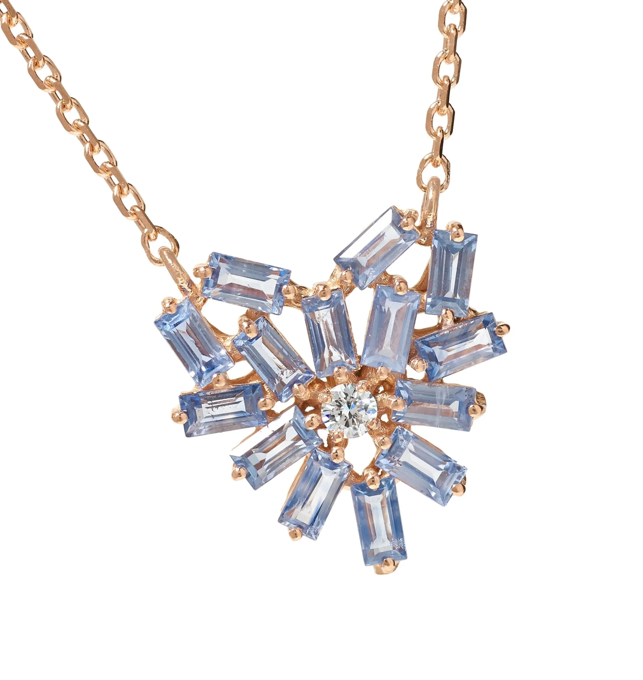 Gemnel 925 Sterling Silver 18k Gold Heart Cubic Zirconia Baguette Blue