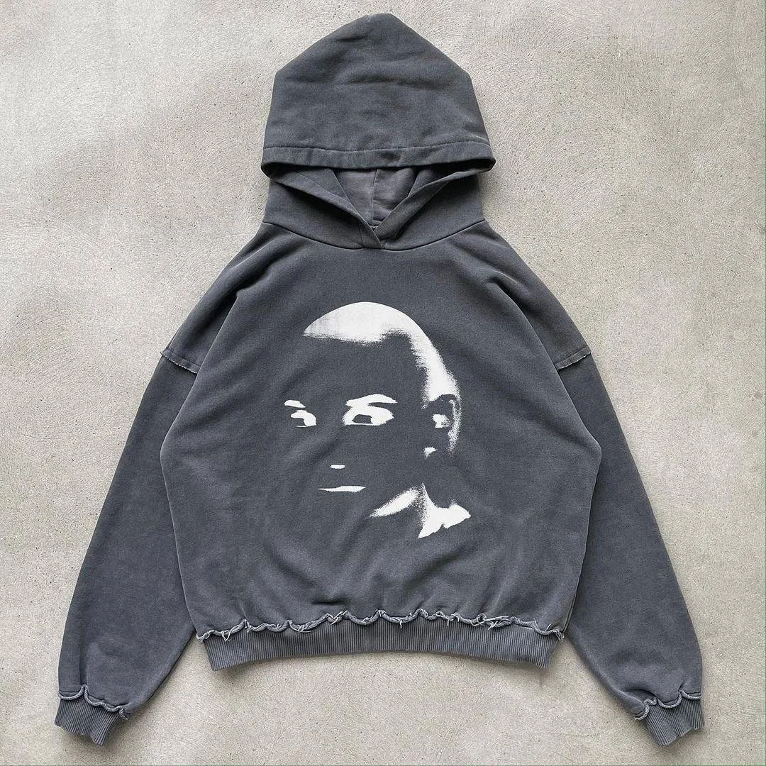400gsm Graphic Printing Acid Washed Distressed Hoodie Pullover Cotton