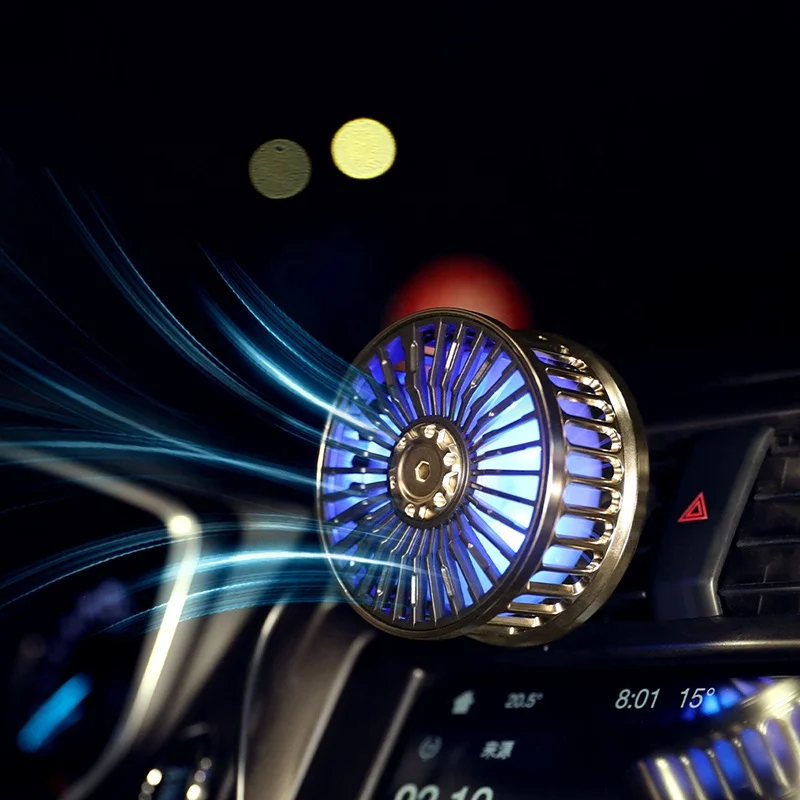 Аксессуары для электромобиля 2022 мини вентилятор двойные лопасти двойные двигатели со светодиодной подсветкой вентиляция переменного тока автомобильные гаджеты F210A CE OEM