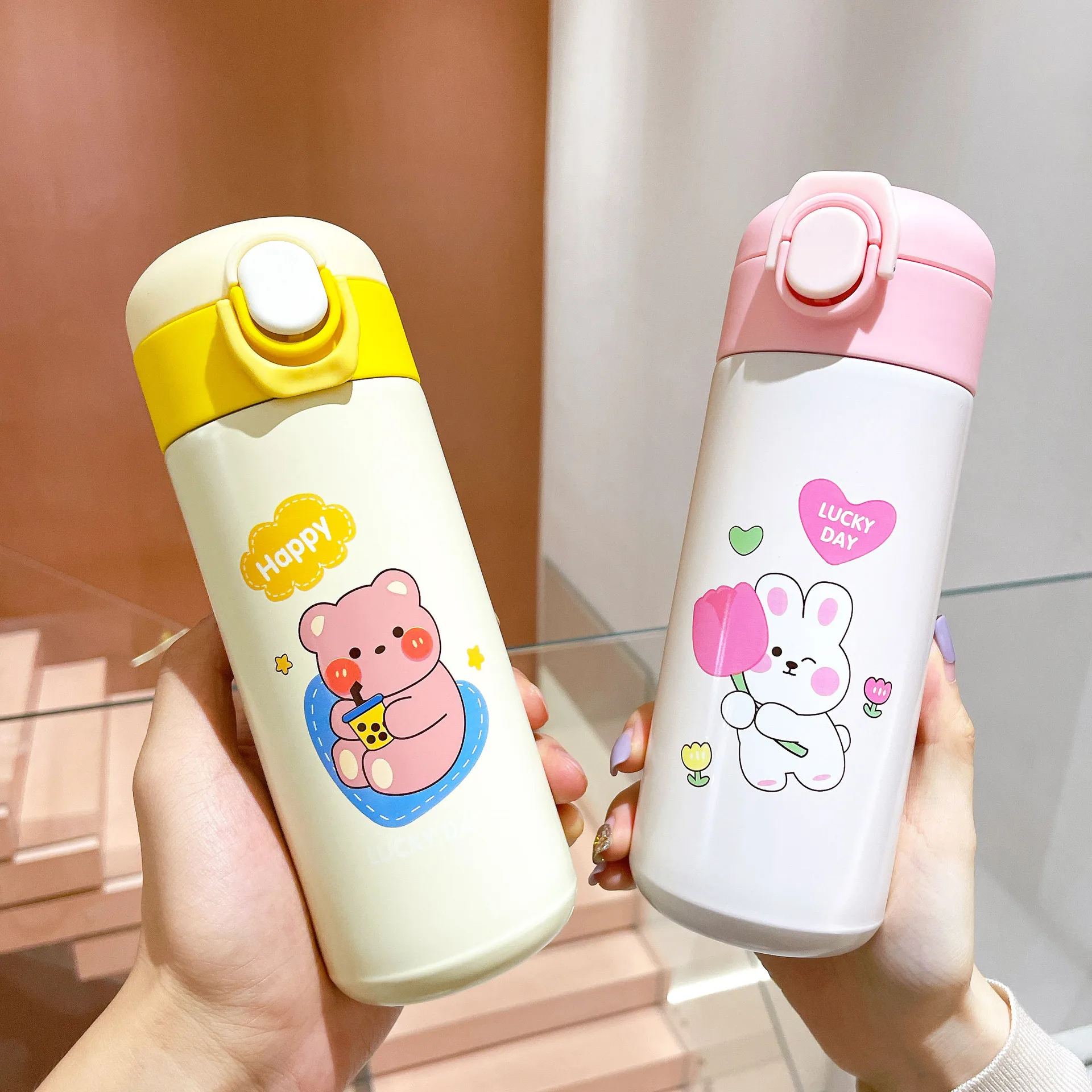 New Kids Cute Cartoon Insulated Water Bottle Thermos 480ml