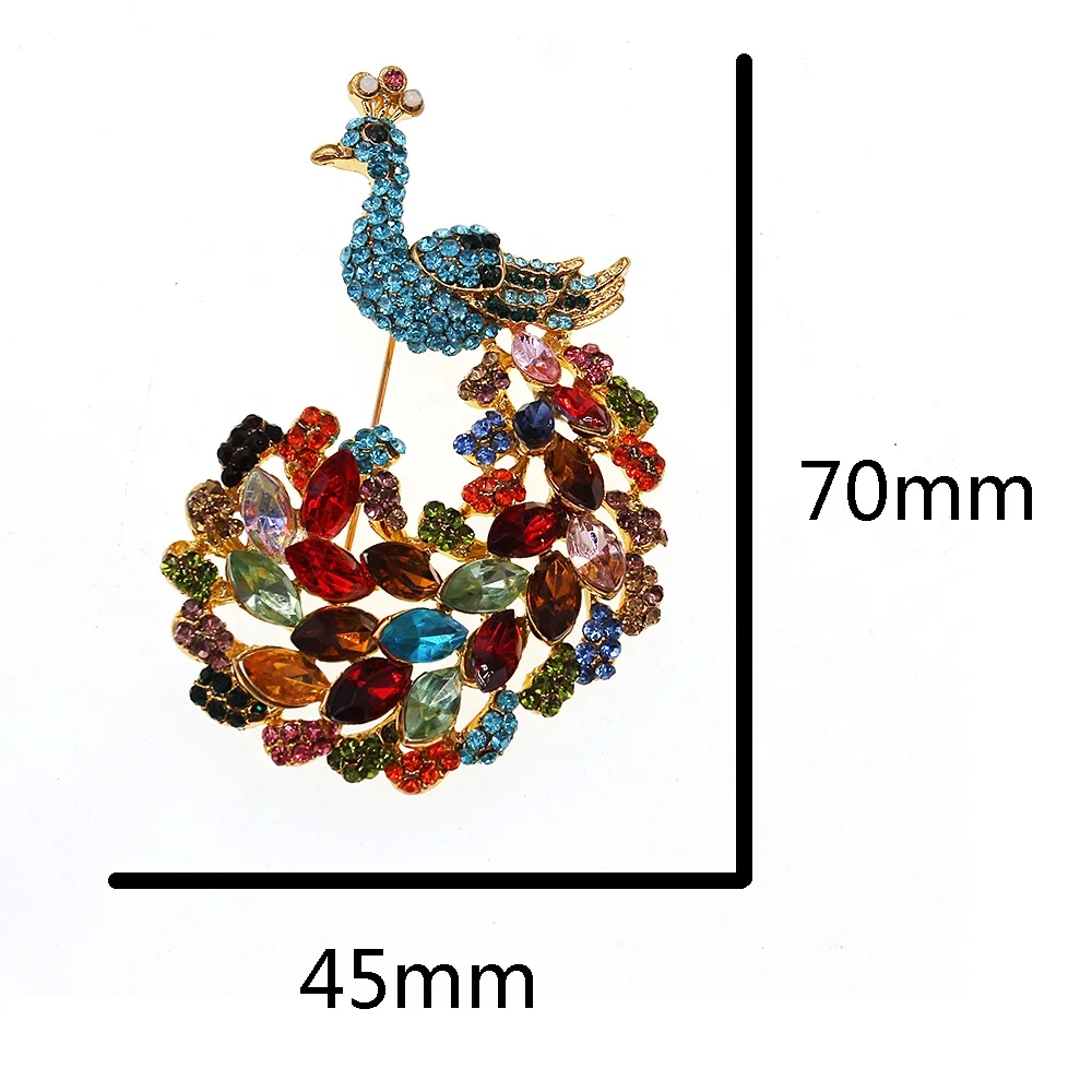 Stylish and Elegant Colored Rhinestone Peacock Brooch Pins Animal Brooches for Women Wedding Party Costume Jewelry