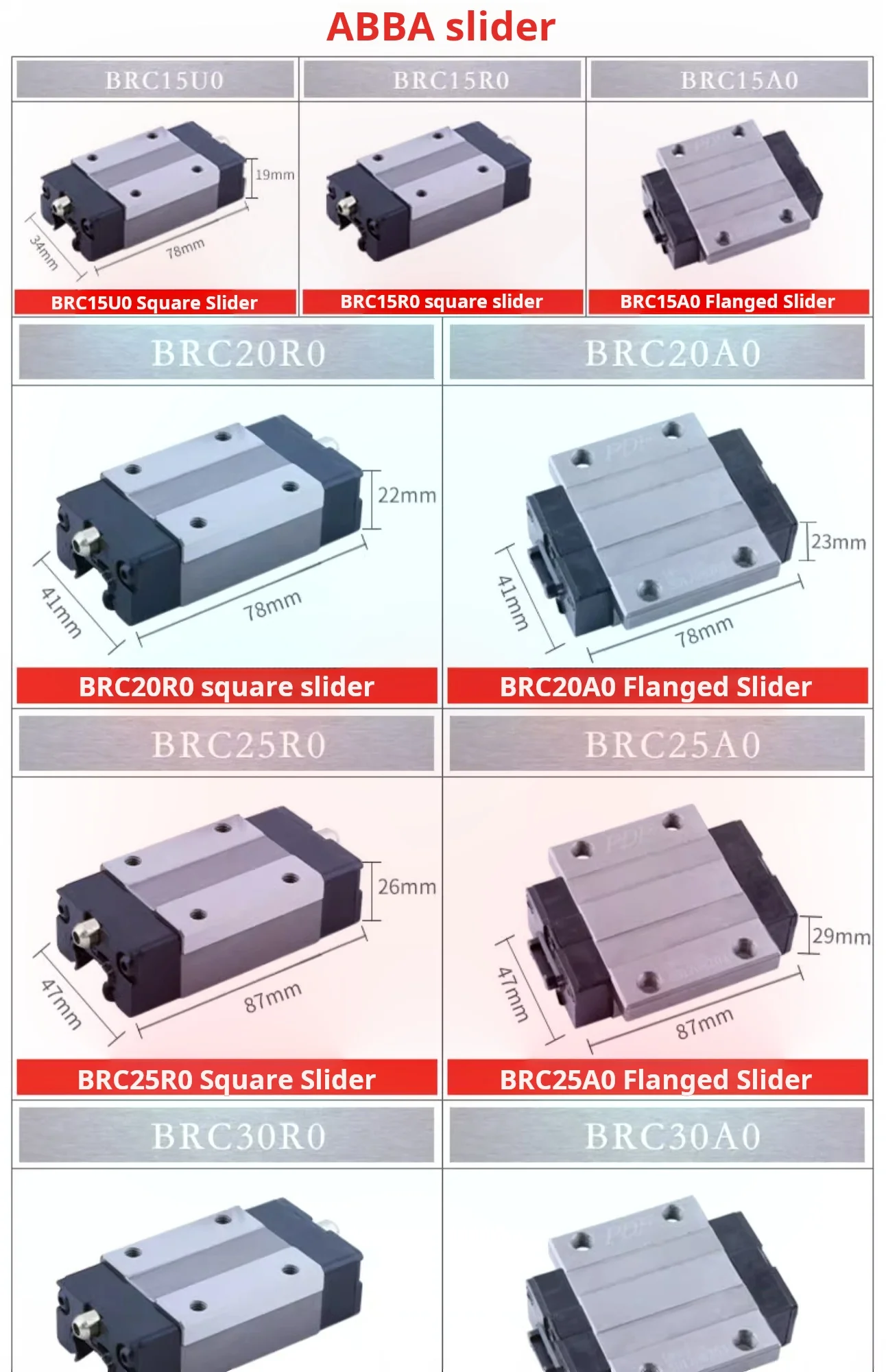 Abba Linear Guide Slider Brh Brc15/20/25/30 Engraving Machine Slider