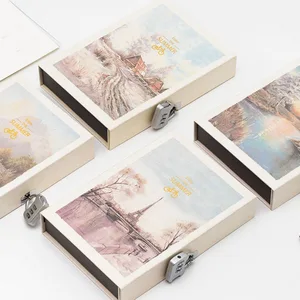 Wholesale Customized A5 Hardcover Business Notebook Promotional Travel Diary Wedding Planner with Lock Gift Box Paper Cover