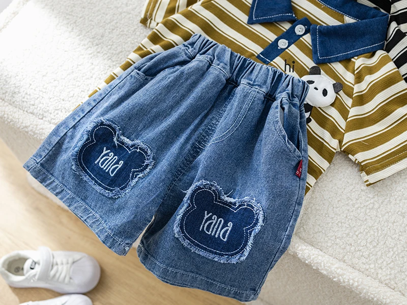 Shop Boys Clothes 2024 Summer Striped Polo Denim Shorts