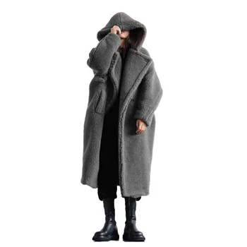 Luxurious Fashion Ladies Top Long Fox Leather Faux Fur Women's Hoodie Coats Overcoats