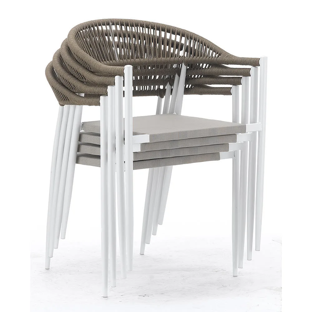 product high quality wicker rattan outdoor dining chair steel frame waterproof cushion stackable patio furniture-4