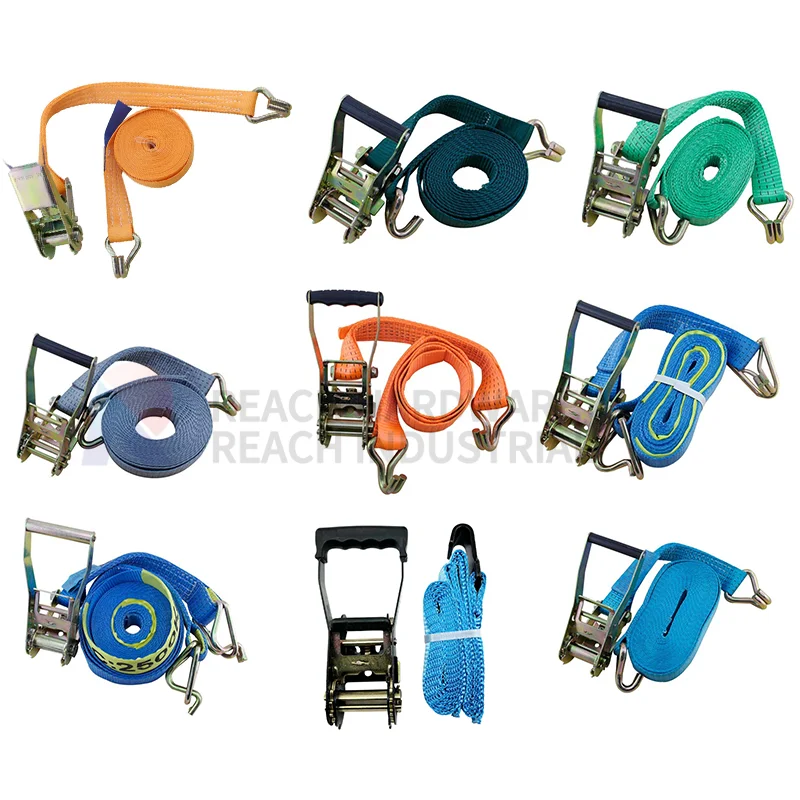 2in*5tons Heavy Duty Ratchet Tie Downs,Cargo Control Ratchet Tie Down Transport Straps Cargo Lashing Belt Strap with J Hook manufacture
