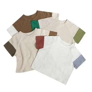 New Fashion Summer Children Clothes Organic Slub Cotton Short Sleeves Color Clashing Design Kids Tops Crew Neck Kids T-Shirt