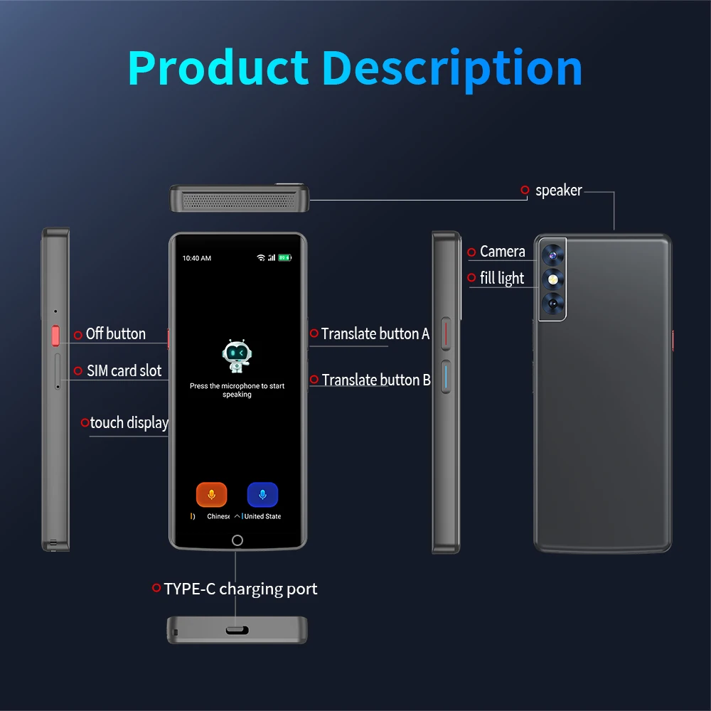 VORMOR A50 Smart Translator Device 4G AI Voice Real Time Language Translator Device Japanese Korean Translator