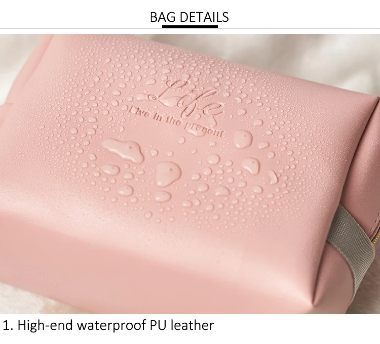 Custom Logo Pu Leather Travel Makeup Cosmetic Bag,deep Green Embossed 