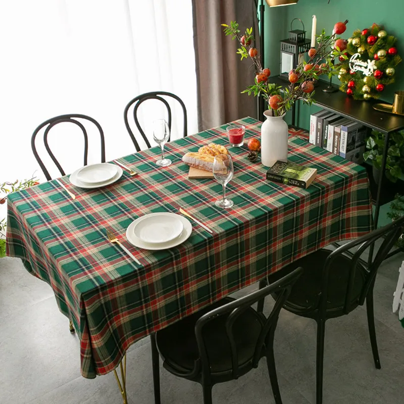 Cotton Linen Plaid Checkered Tablecloths Rectangle Washable Gingham Table Cloth Picnic Table Cover Christmas Tablecloth