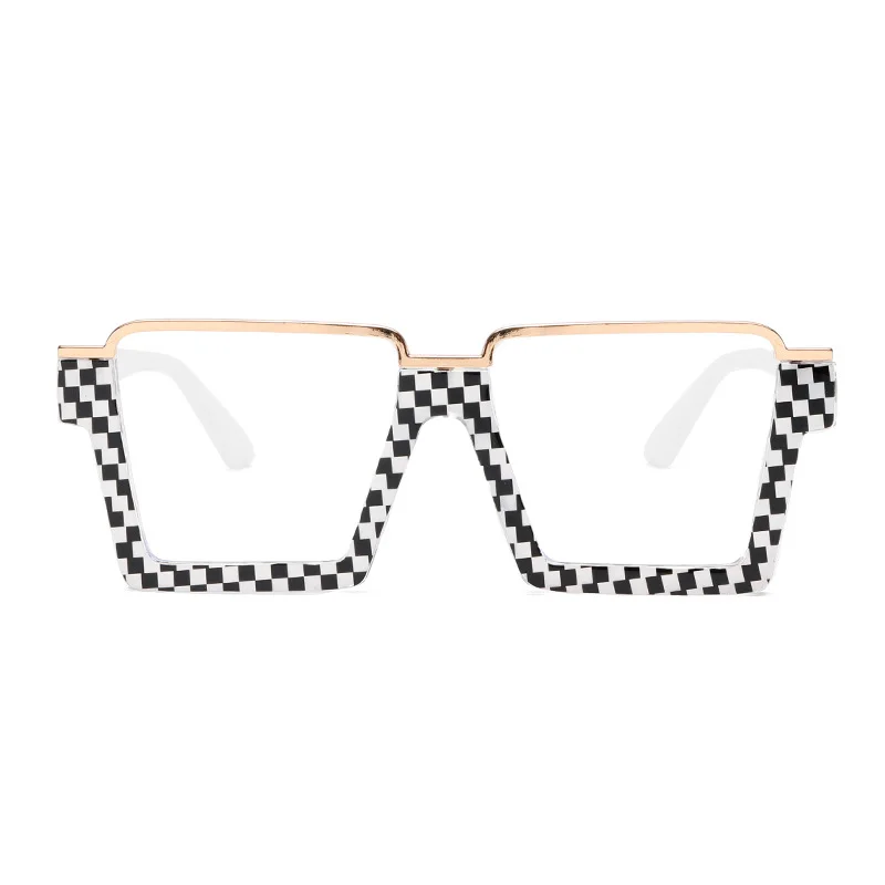 2025 Oversized Anti Blue Light Glasses Women Fashion Unique Print Plaid Semi Frame Metal aperçu 2