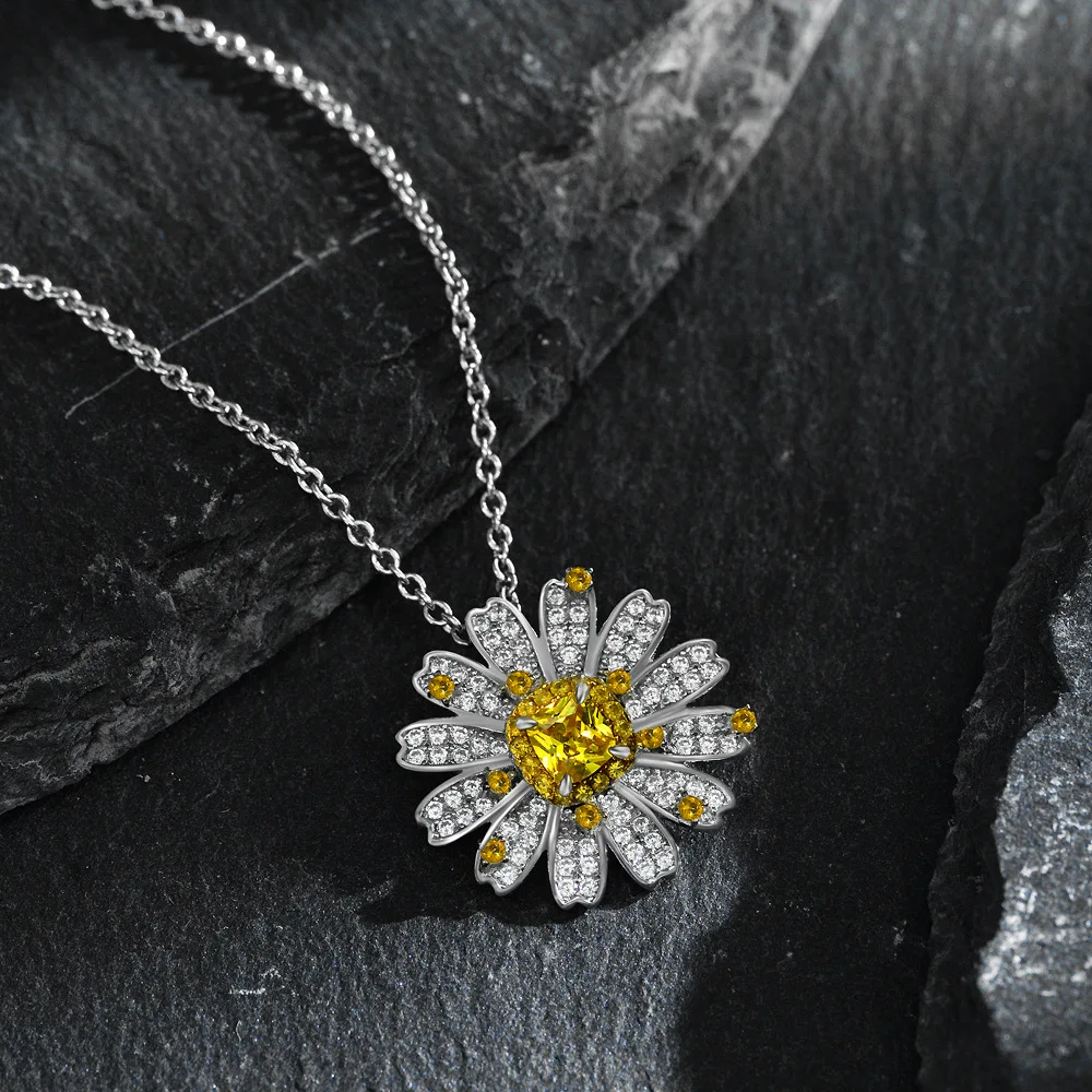 Sun Flower Rhodium Plated 925 Sterling Silver Shining CZ