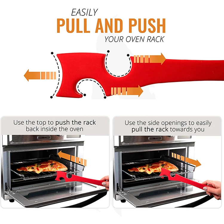 Heat resistant anti-scald tool toaster 11 inches long handle silicone bake oven rack push and pull stick