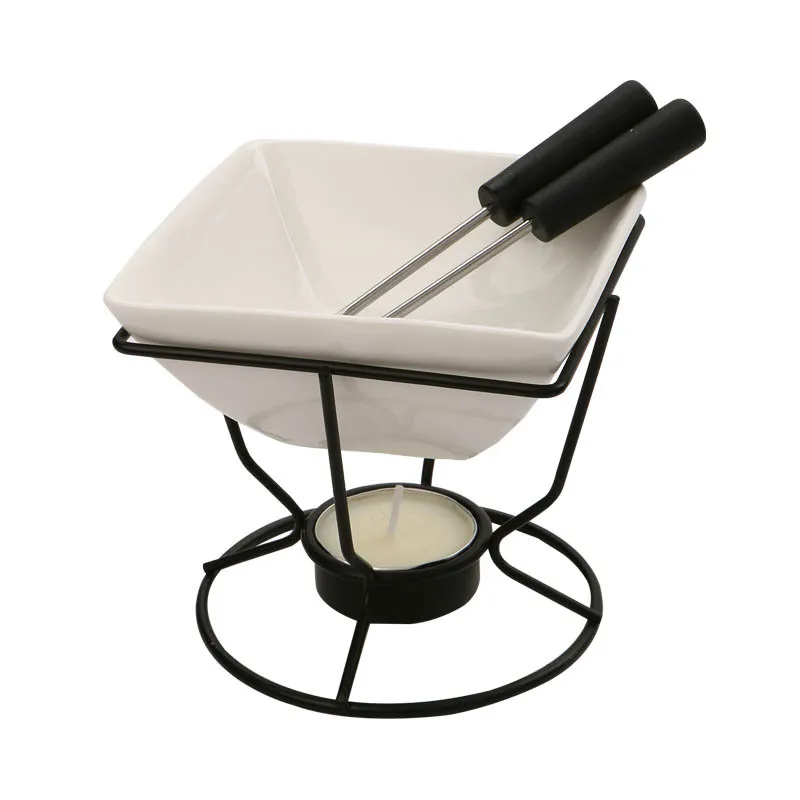 Ceramic Chocolate Fondue Burner Cheese melting Pot - Black and White