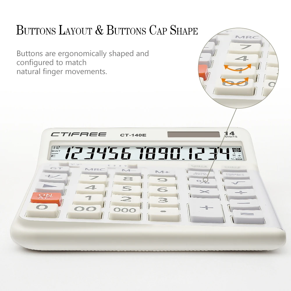 2024 Ctifree Big Calculator Keyboard 14 Digit Dual Power Handheld 2 Degrees Tilt Angle Large Electric Calculator for Diary