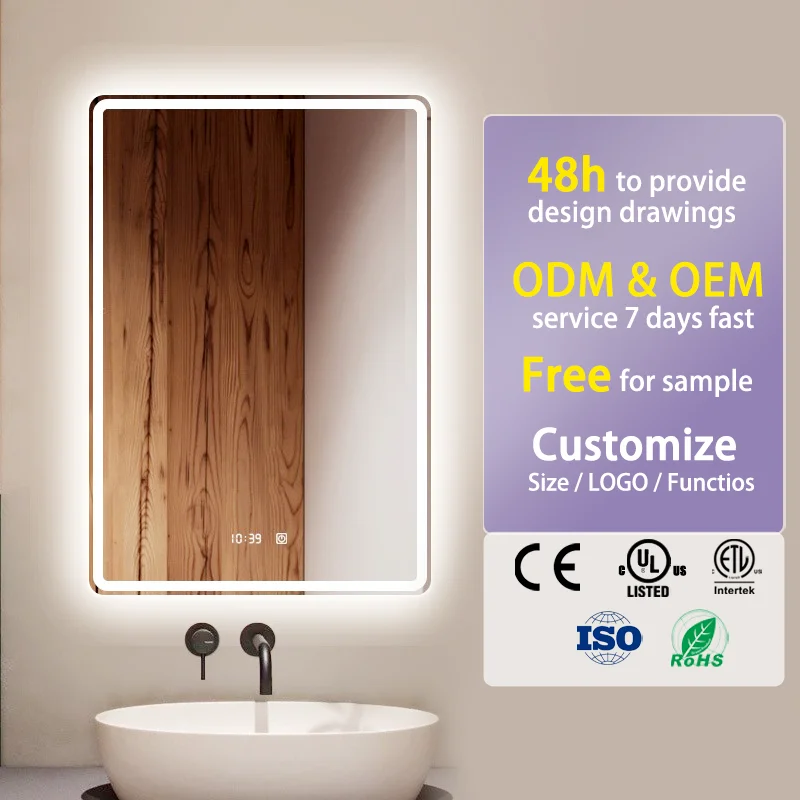 product rectangle smart touch screen backlit customizable led bathroom mirror wall mounted lighted mirror with led light-0