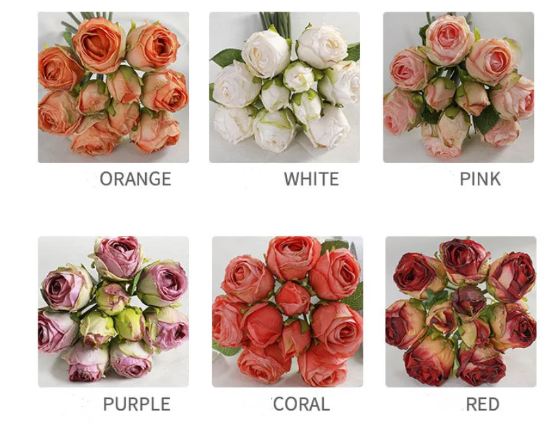Wholesale High Quality 10 Heads Artificial Silk Rose Bouquet