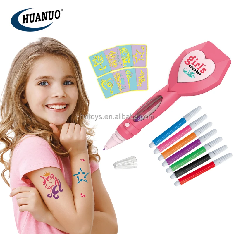 Kids pretend play DIY beautiful fashion beauty tattoo pen kit makeup set toys for girls