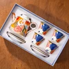 Watercolor Floral - Ceramic Teapot + 4 Cups and Saucers