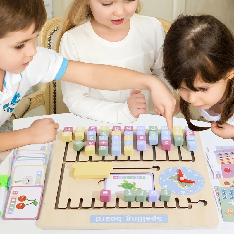 キッズおもちゃ ベストセラー モンテッソーリSTEM学習用木製スライドパズル スペリングボードゲーム 認定教育玩具 対象年齢2〜4歳