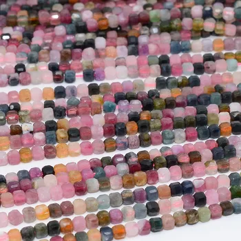 Natural Multiple Color Tourmaline Edge Cube Beads 3.2mm