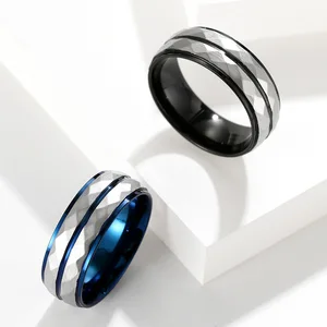 Men's Luxury Stainless Steel Ring Classic Blue Design Trendy Fashion Jewelry for Engagement Wedding Party Gift