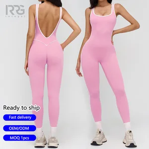 Roregal Women Blank Gym Training Fitness Workout Yoga One-Piece Breathable Nylon Compression Fit Yoga Bodysuit