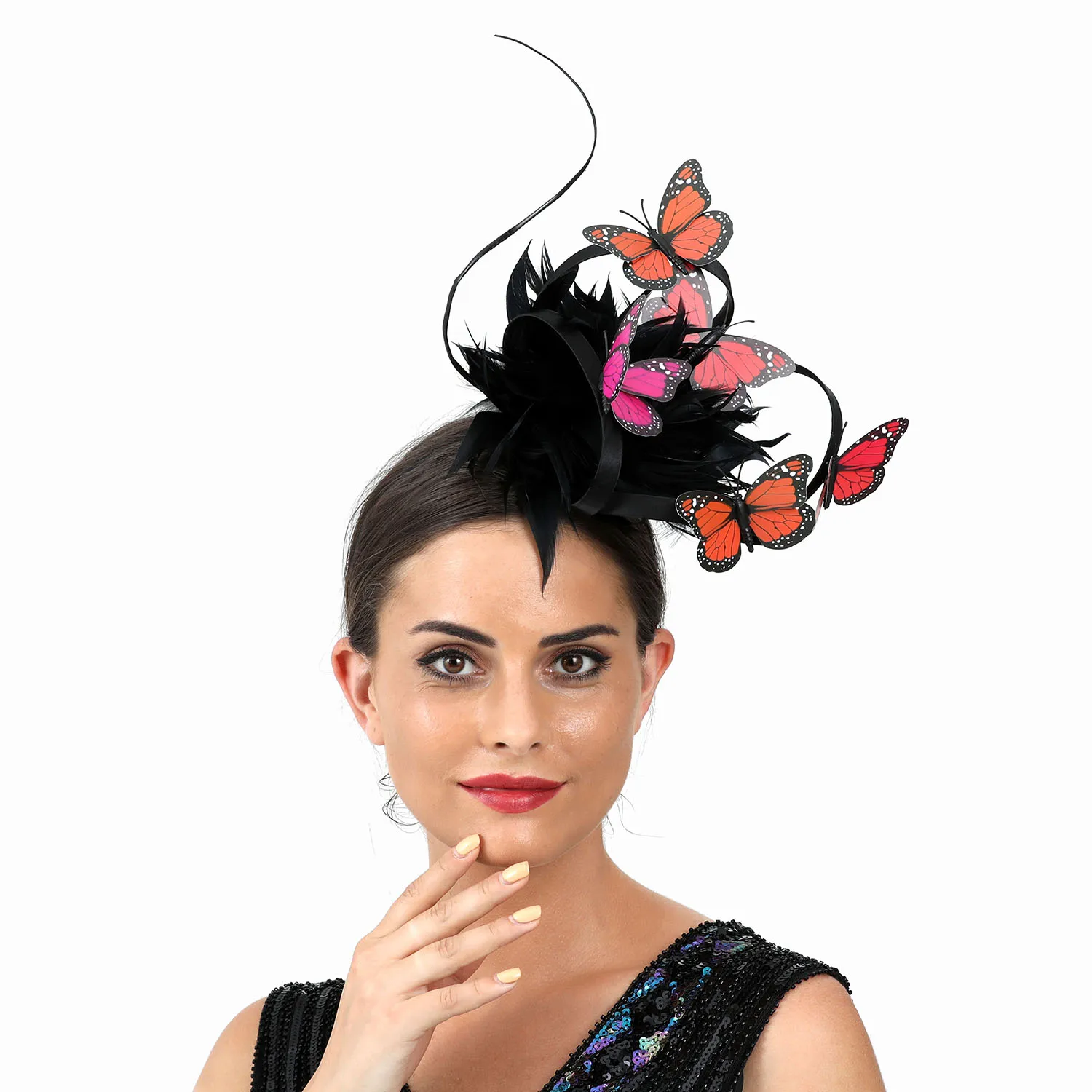 Organza Fascinator Hat with Butterfly Accents, Hair Clip Design, Tea Party Butterfly Fascinator Hat Monarch Butterfly Headband... From  main image 4