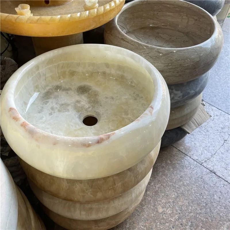 product wholesale price luxury round yellow onyx sink for home and hotel bathroom decor batural round onyx sink-4