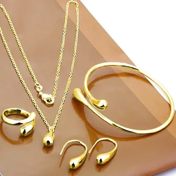 Trendy Jewelry Sets Water Drop Shape Stainless Steel Earrings Rings Bangle Ankle Bracelets Four-piece Jewelry Sets Manufacturer