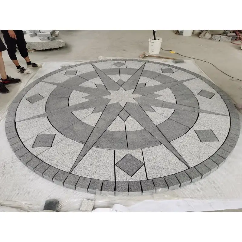 SH STONE Customized Natural Stone Mixed Round Granite Pavers Circular Pattern Medallion Paving Paver Stone Mesh Cobblestone
