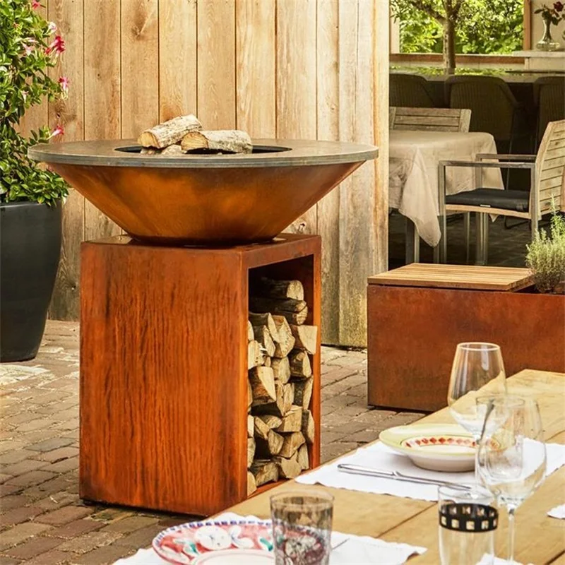 Heavy duty bbq grill burning wood corten steel outdoor barbecue bbq grills