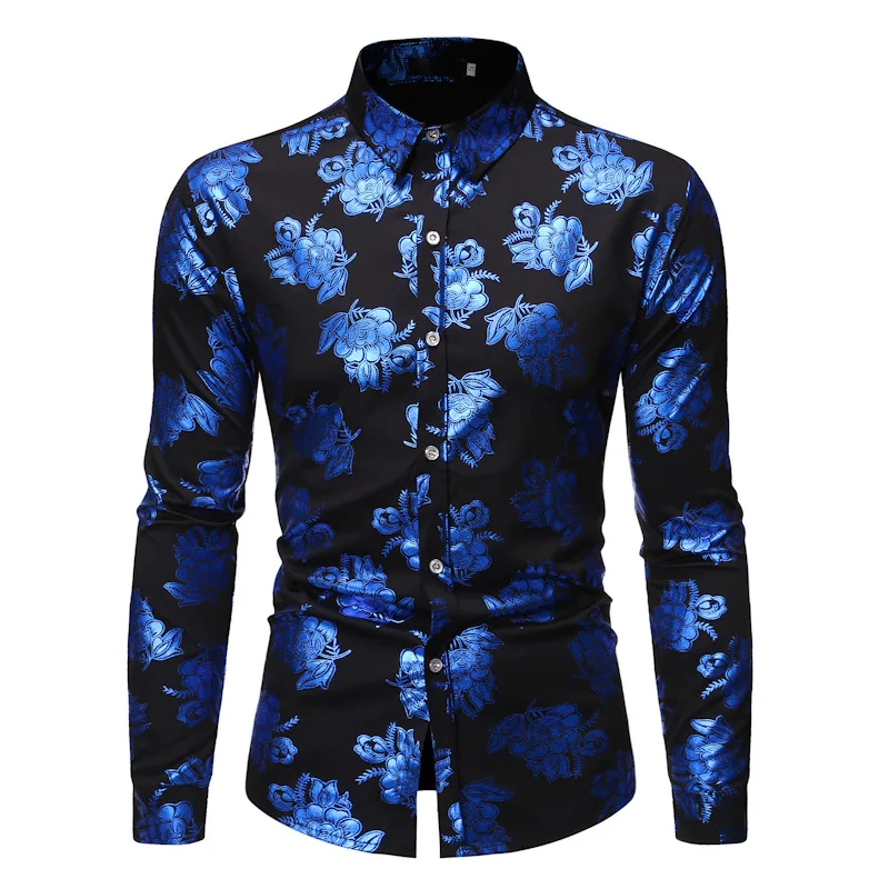 Men Shirt Black Floral Dress Shirt 