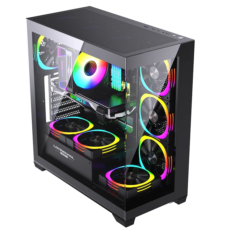 LOVINGCOOL ATX Gaming PC Case Cube ATX MATX ITX PC Chassis with Double Tempered Glass Panel RGB Computer Casing with Fan Cooler
