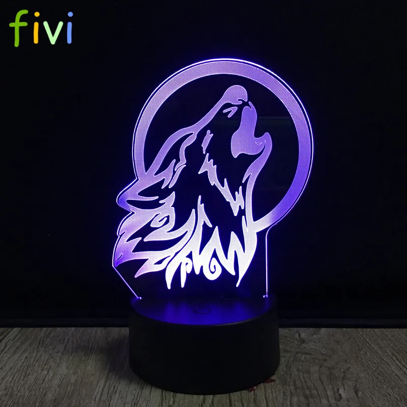 3d Led Lamp Wolf Head Bedtime Illusion Touch Lamp Night Light Dimmable ...