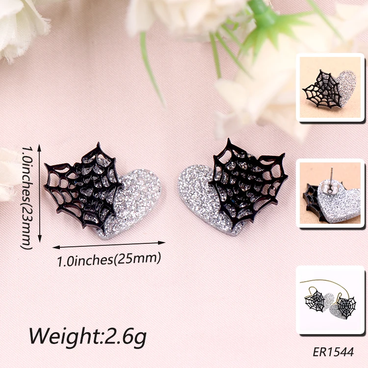 ERS713ER1544  Hot sale CN Stud heart spider web TRENDY Halloween Gift Layered Acrylic Jewelry For Women factory