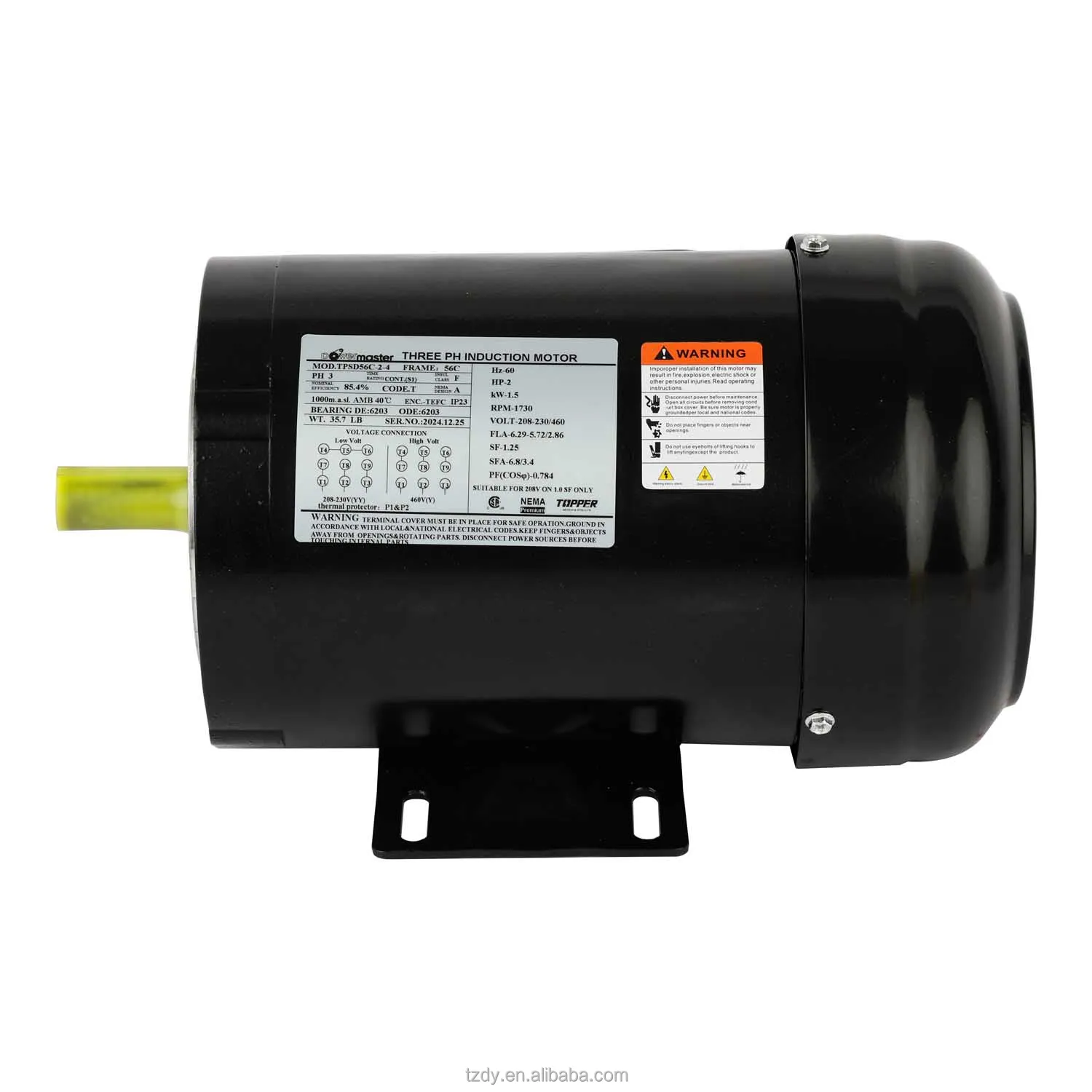 High Quality NEMA Series CCC/CE/ISO9001 Certified Three Phase 0.55kW 56C 3600RPM IP54 Copper Winding IE1 Efficiency Motor