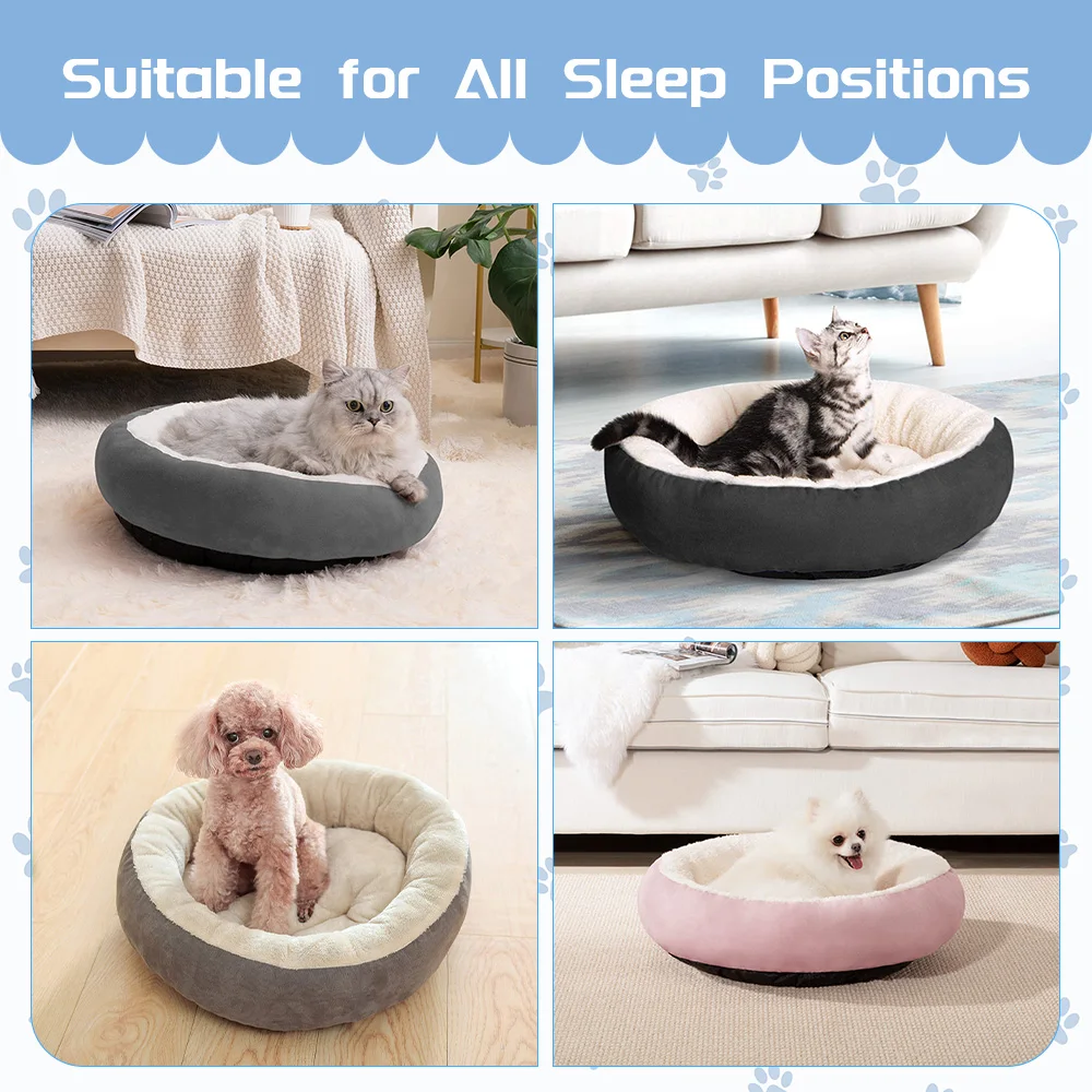 Wholesale calming round soft washable luxury warm plush fluffy donut dog pet bed details