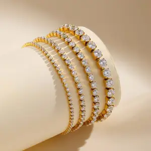 Fine Fashion Women Anti Tarnish Jewelry Bracelets Bangles Stainless Steel Adjustable Zircon Tennis Chain Friendship Bracelets