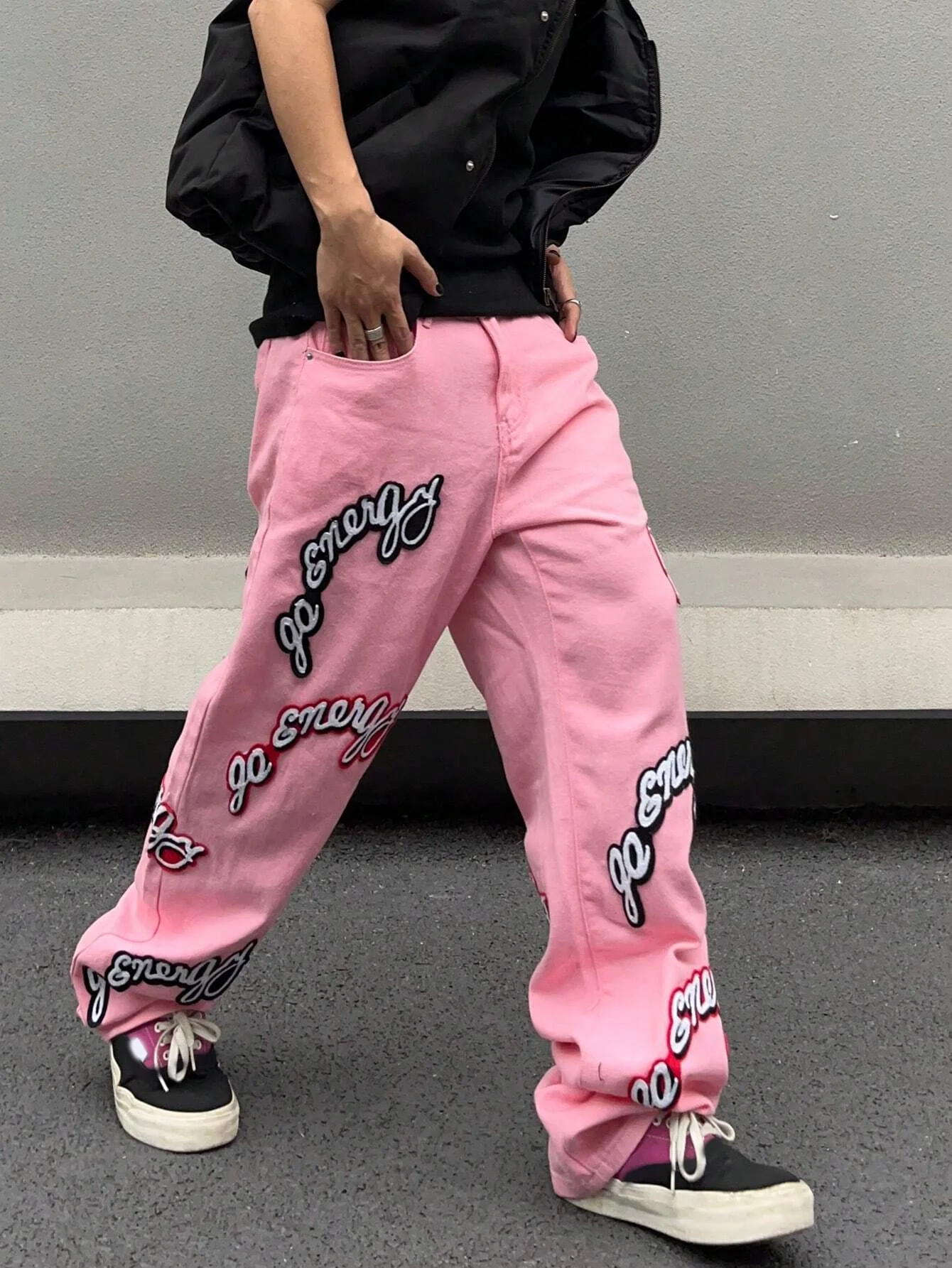 Streetwear Manufacturer Y2K Baggy Washed Denim Letter Patch Wide Leg Jeans Pants Men_voghion.com